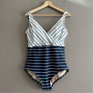 Kona Sol Women's One Piece Swimsuit Swimwear Striped Full Coverage Sz L (12-14)